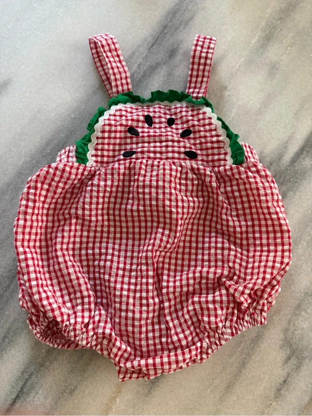 Dillards AdventureWear Cotton Red Gingham Baby Watermelon Bubble Romper 12m